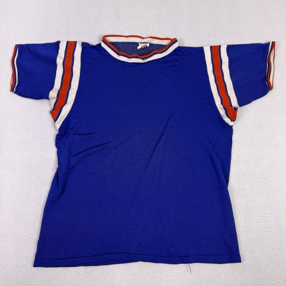 True Vintage 60s 70s Mason Athletic Wear Ringer Jersey T-Shirt Blue Striped USA